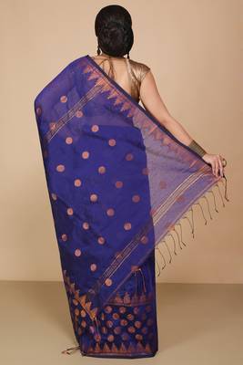 Blue Woven Handloom ball design  Cotton Saree  4