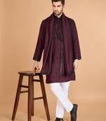 Maroon viscose silk thread & sequins embroidered work wedding festival marriage party wear straight kurta with dupatta