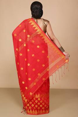 Red Woven Handloom ball design  Cotton Saree  4