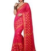 Pink Woven Handloom ball design  Cotton Saree 
