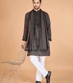 Brown viscose silk thread & sequins embroidered work wedding festival marriage party wear straight kurta with dupatta