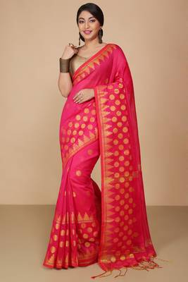 Pink Woven Handloom ball design  Cotton Saree  2