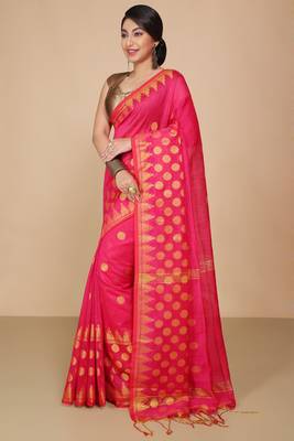 Pink Woven Handloom ball design  Cotton Saree  3
