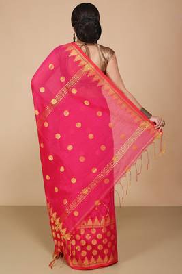Pink Woven Handloom ball design  Cotton Saree  4