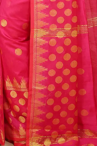 Pink Woven Handloom ball design  Cotton Saree 