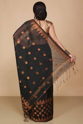 Black Woven Handloom ball design  Cotton Saree  4