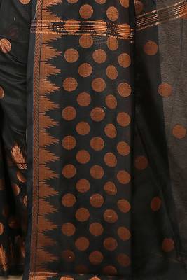 Black Woven Handloom ball design  Cotton Saree  5