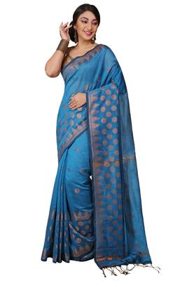 Turquoise Woven Handloom ball design  Cotton Saree  1