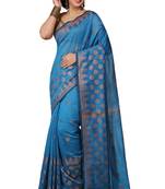 Turquoise Woven Handloom ball design  Cotton Saree 