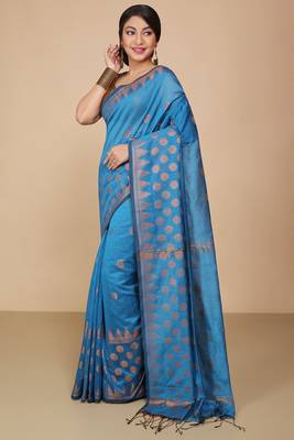 Turquoise Woven Handloom ball design  Cotton Saree  3