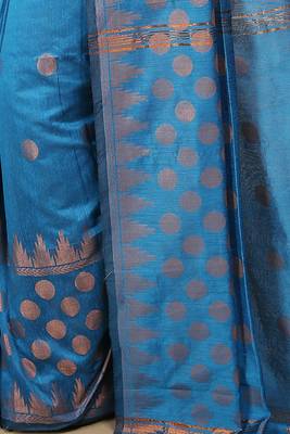 Turquoise Woven Handloom ball design  Cotton Saree  4