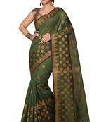 Green Woven Handloom ball design  Cotton Saree 