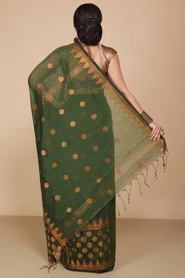 Green Woven Handloom ball design  Cotton Saree  4