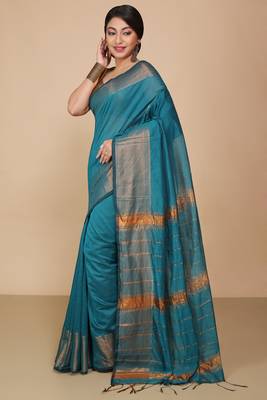 Light Sea Green Zari Border Checked Cotton zori Blend Saree  3