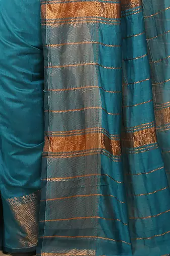 Light Sea Green Zari Border Checked Cotton zori Blend Saree 