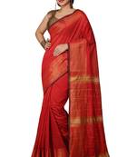 Red Zari Border Checked Cotton zori Blend Saree 