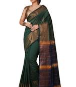 Green Zari Border Checked Cotton zori Blend Saree 