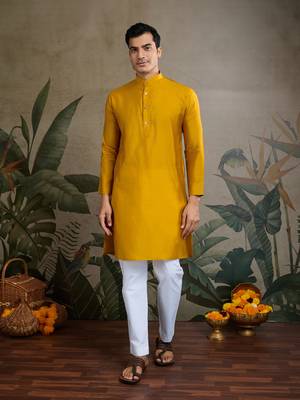 Yellow viscose silk thread embroidered with swarovski work wedding festival party wear straight kurta with jacket 3