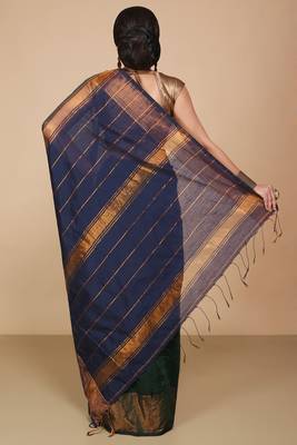 Green Zari Border Checked Cotton zori Blend Saree  4