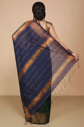Green Zari Border Checked Cotton zori Blend Saree 
