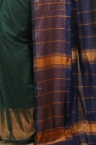 Green Zari Border Checked Cotton zori Blend Saree 