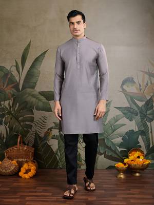 Grey viscose silk thread embroidered with swarovski work wedding festival marriage party wear straight kurta with jacket 4