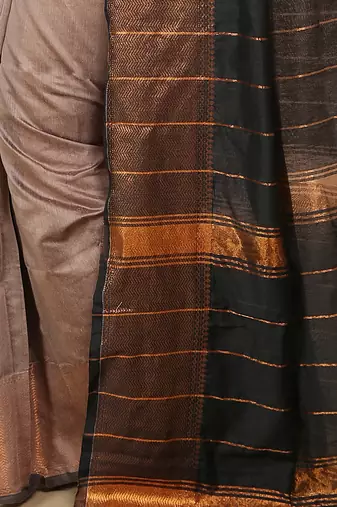 Cream Zari Border Checked Cotton zori Blend Saree 