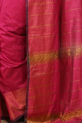 Pink Zari Border Checked Cotton zori Blend Saree 