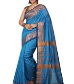 Turquoise Zari Border Checked Cotton zori Blend Saree  
