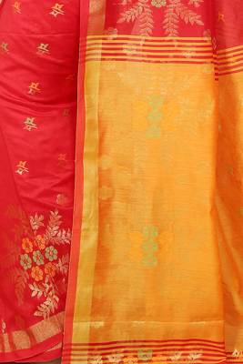 Red Floral woven Design  Cotton Saree  5