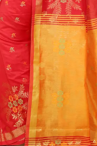 Red Floral woven Design  Cotton Saree 