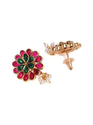 Gold plated pearls and kempu stone studded peacock choker jewelry set for women girls 4