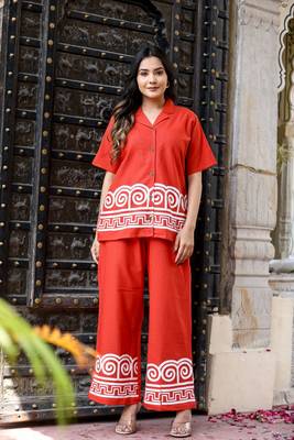 Red cotton flex dye co-ord set 1