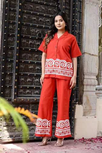 Red cotton flex dye co-ord set