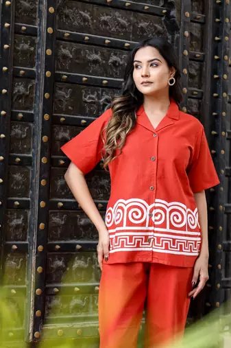 Red cotton flex dye co-ord set