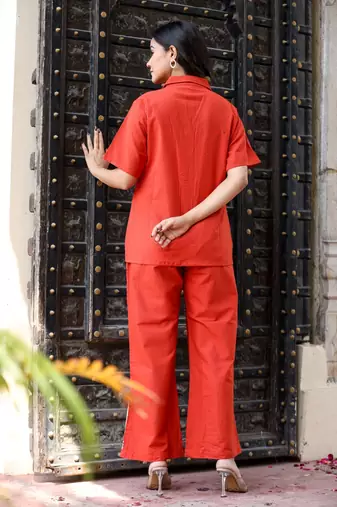 Red cotton flex dye co-ord set
