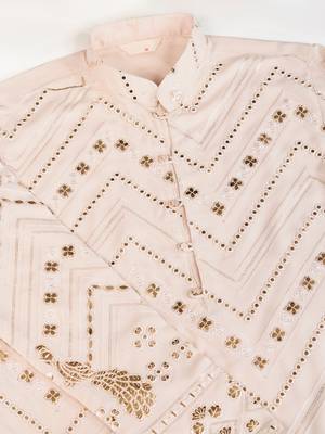 Beige viscose rayon thread & sequins embroidered with foil mirror work wedding festival party wear straight kurta 10