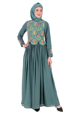 Designer Hand Embroidered Attached Jacket Abaya 1