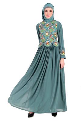 Designer Hand Embroidered Attached Jacket Abaya 2