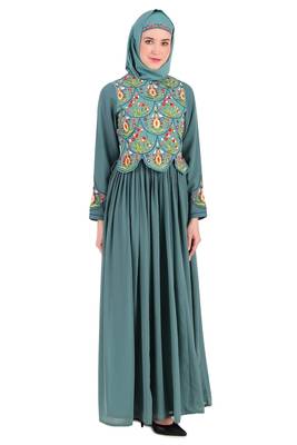 Designer Hand Embroidered Attached Jacket Abaya 7