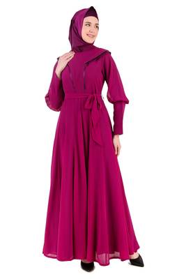 Royal Look Wine Satin and Georgette Abaya 1