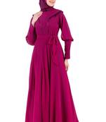Royal Look Wine Satin and Georgette Abaya