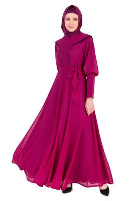 Royal Look Wine Satin and Georgette Abaya 2