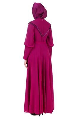 Royal Look Wine Satin and Georgette Abaya 3