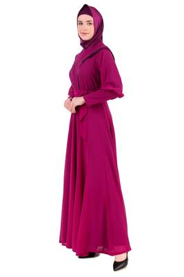 Royal Look Wine Satin and Georgette Abaya 4
