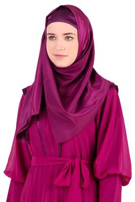 Royal Look Wine Satin and Georgette Abaya 5