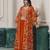 Embroidered faux georgette orange readymade salwar kameez with shrug