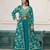 Embroidered faux georgette teal readymade salwar kameez with shrug