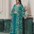 Embroidered faux georgette teal readymade salwar kameez with shrug