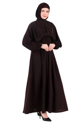 Ruched Box Pleated Brown Abaya 1